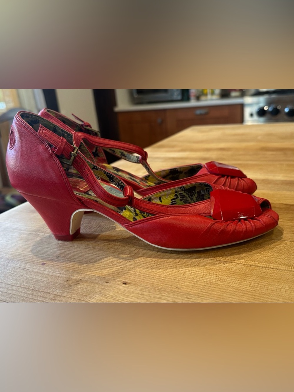 Miss L-Fire Gorgeous Retro Bright Red T-Strap Kitten Heels